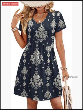 Babydoll Dress V-Neck Casual Summer Short Sleeve